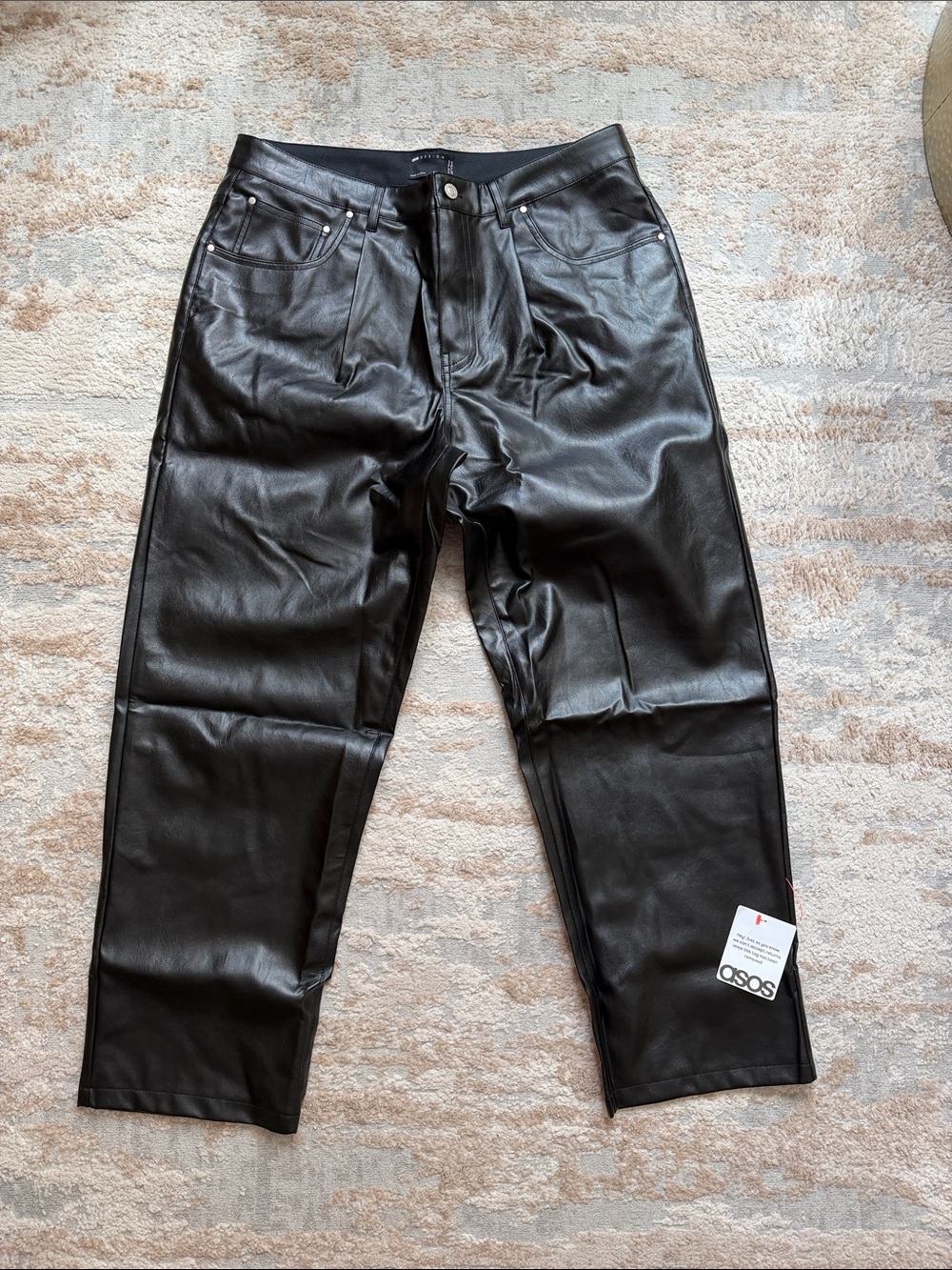ASOS Men’s Faux Leather Jeans - Baggy Fit - 36” waist, 30” length